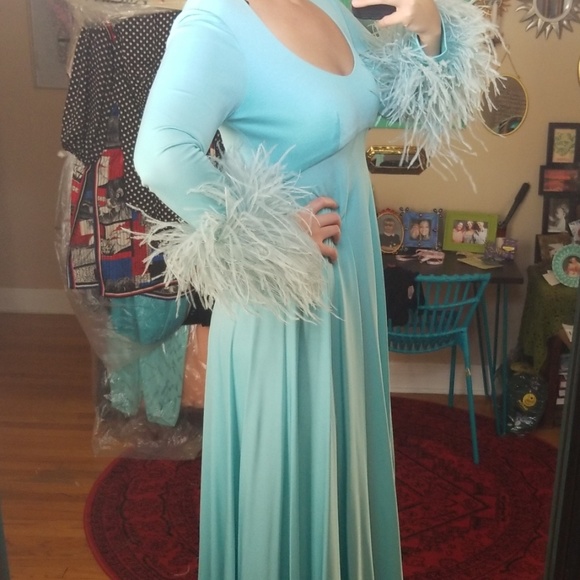 VTG Rare Lillie Rubin 700 Disco Feather Maxi Dress - Picture 5 of 8